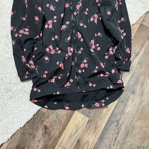 Victoria's Secret PINK XS/S Black Floral Hooded Full Zip Windbreaker Rain Jacket - Picture 2 of 8